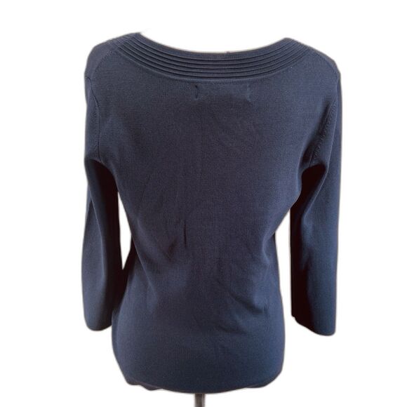 Geoffrey Beene Sport Women's Knit Sweater Top Size M Navy 3/4 Sleeve Stretch - Picture 4 of 9